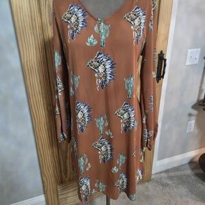 Bohemian Print Long Sleeve Dress